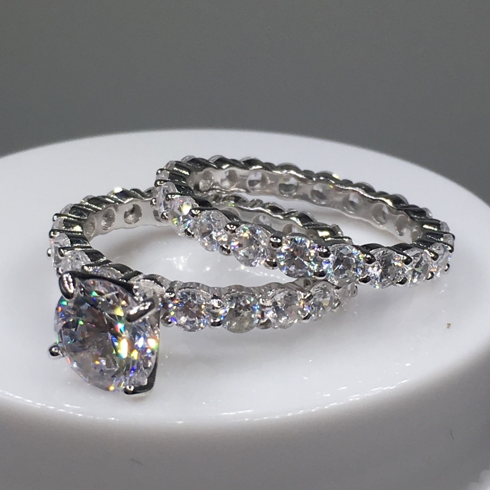 14k white gold ring set 5ct diamond engagement - Picture 7 of 8